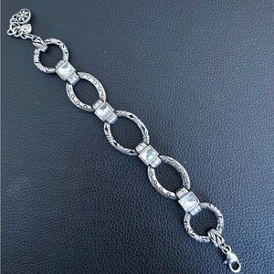 Brighton Oval Five Link Bracelet Large Square Crystals Floral Bamboo Design EUC